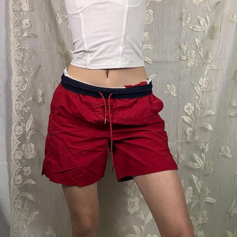 Vintage Burnside Explorer Red Swim Trunks - Nylon Board Shorts Mesh Lined